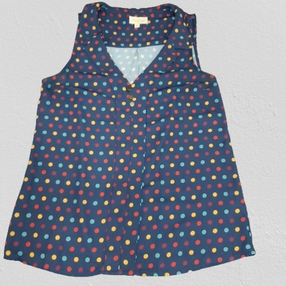 Modcloth Polka Dot V Neck Button Front Tank Top - Picture 2 of 10